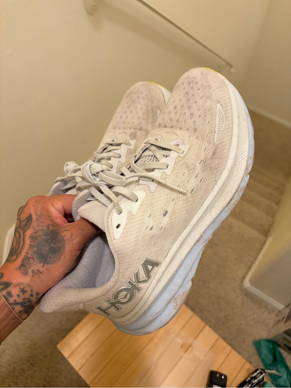 Hoka Men's Running Shoes — Cream/White
